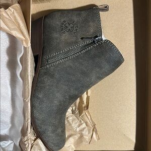 Lucky Brand Gray Suede Ankle Booties with Perforated Design